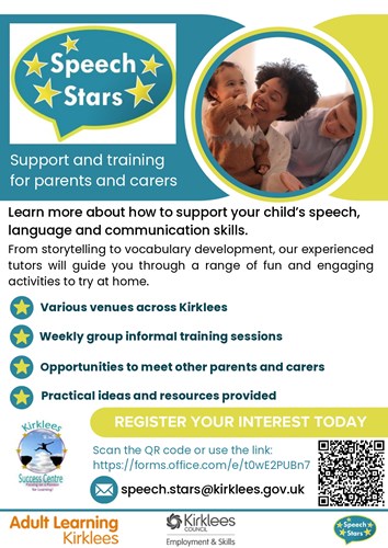 Poster explaining Speech Stars training for parents and carers